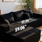 Claiks 110" Boneless Couch, Cloud Couch Sectional, L-Shape Corduroy Modular Sectional Sofa Deep Seat, Upholstered Couches for Living Room, No Assembly Required, Black, Left Facing Chaise