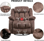 INZOY Rocker Recliner with Heat and Vibration, Manual Swivel Rocking Chair with Vibrating Massage, Comfy Padded Overstuffed Soft Fabric Heated Recliner (Brown)