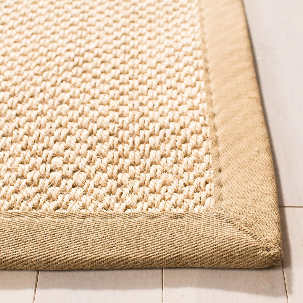 SAFAVIEH Area Rug 9' Square - Natural Fiber Collection - Maize & Linen Color, Sisal, Woven Design with Border (NF141B)