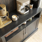 CABIHOME 72" Coffee Hutch Large Kitchen Sideboard，Farmhouse Coffee Bar Cabinet with Storage LED Buffet Cabinet with Wine Rack/Glass Shelf for Kitchen, Dining Room, Living Room(Black)