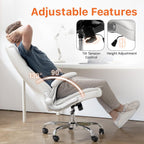 NEO CHAIR Office Desk Gaming Computer Home Chair Ergonomic Executive High Back Support Flip-up Arms Adjustable Height Swivel Rolling Wheels Comfy PU Leather (White)