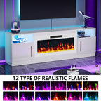Fireplace TV Stand with 36" Fireplace Up to 80" TVs,70" Entertainment Center with LED Lights,Remote Control,TV Media Console with Storage Cabinets for Living Room, White+White