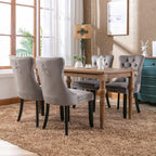 Modern Kitchen Chairs Set of 4 Grey Velvet Dining Room Chairs with Back Ring Pull Nailhead Trim Solid Wood Leg Upholstered Tufted Table Chair for Western Restaurant Living Powder Room Hotel