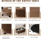 Oval Coffee Table with Storage, Modern Walnut Coffee Table with Solid Wood Veneered, Fluted Center Table Wood Drum Tea Table for Living Room Apartment, 47.2''L×23.6''W×14.2''H