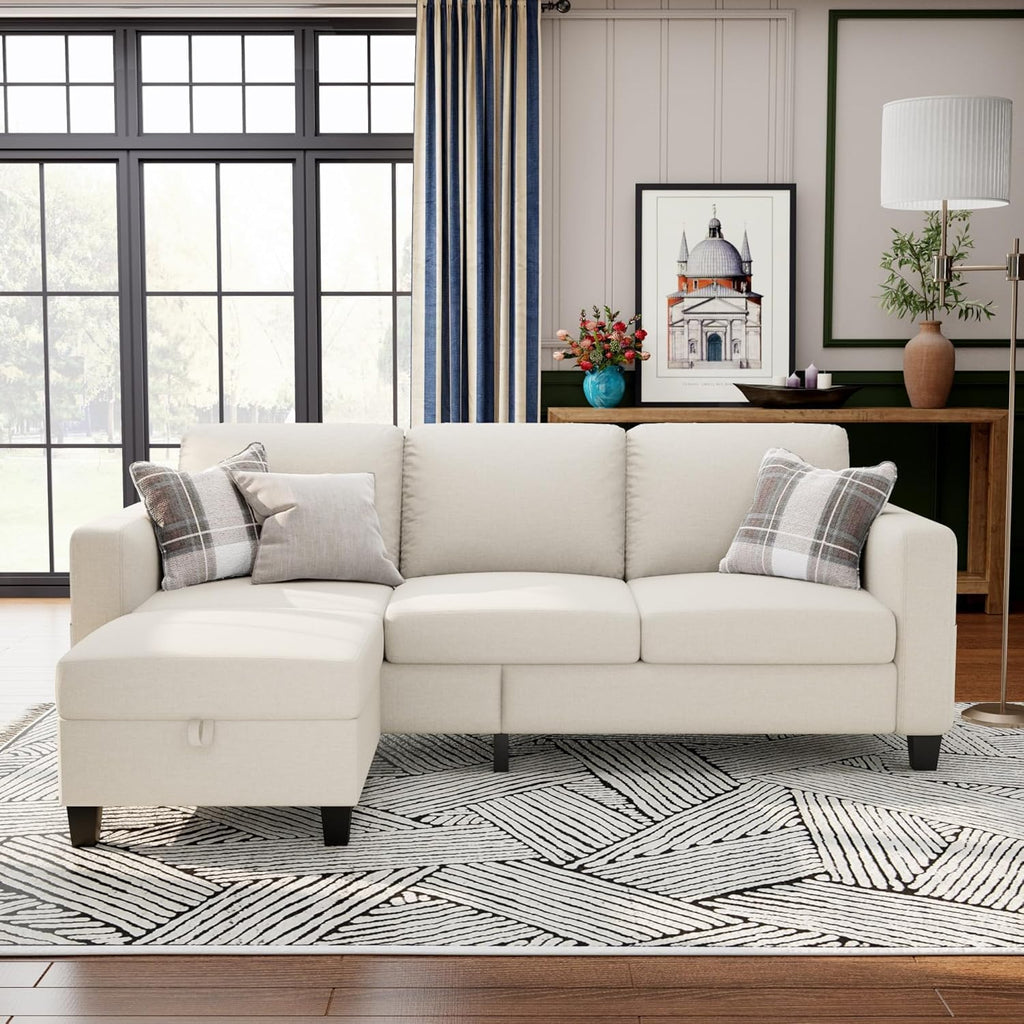 Sectional Sofa Couches for Living Room - 78''Convertible Modular Three-Seater L-Shaped Pet-Friendly Couch,Washable Sofa Cover-Bench Storage, Suitable for Small Living Room, Apartment,Office-Beige