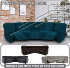 ULTICOR Velvet 7-Piece Sectional Recliner Sofa Cover (Deep Teal, L Shape 5 Seat, Sturdy, Soft, Washable)