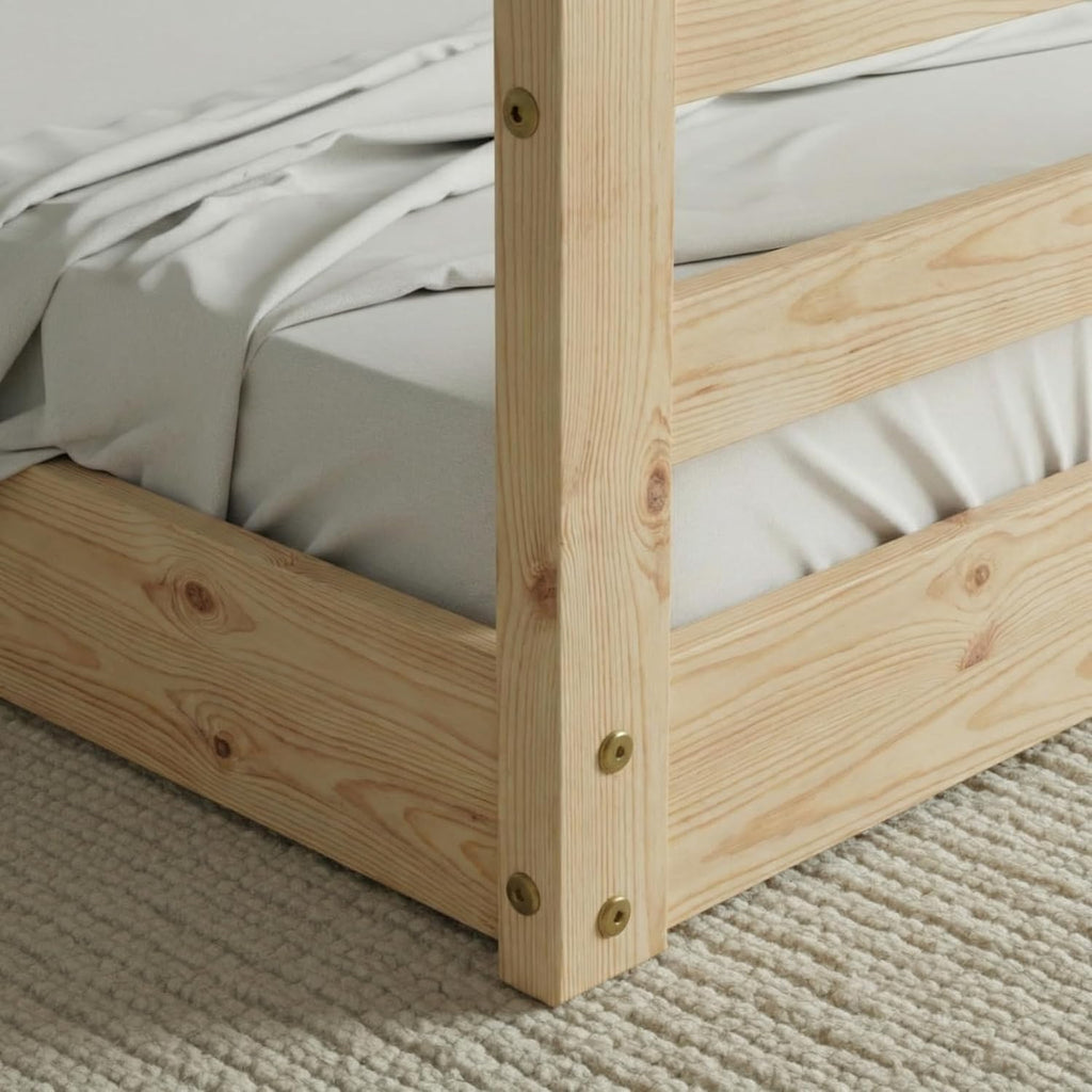 From the Tree Furniture Twin Size Floor Bed Frame, Solid Wood Montessori Bed for Toddlers & Kids, Low Platform Bed with Slats, Adult Weight Capacity, White or Unfinished (Unfinished)