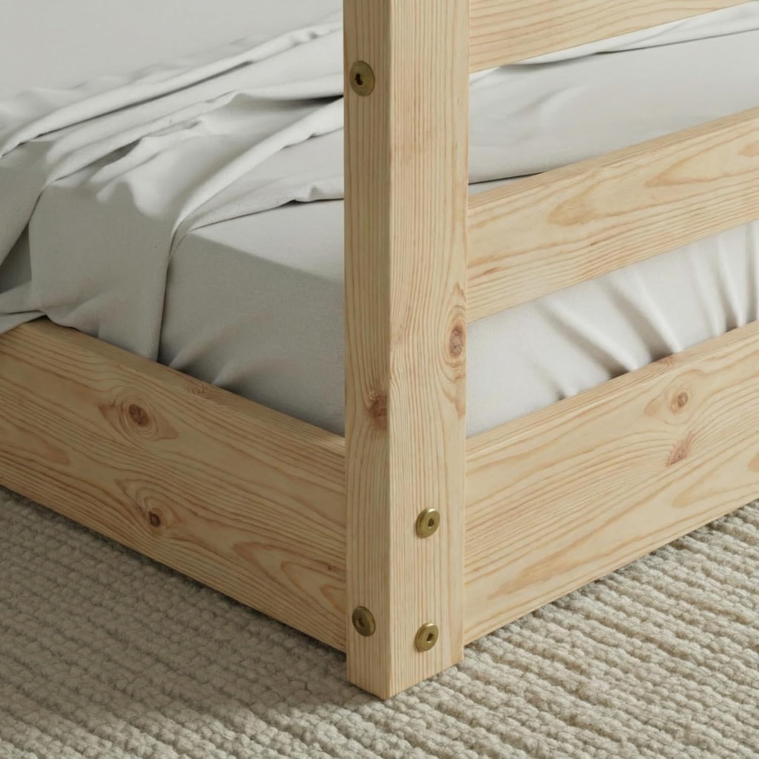 From the Tree Furniture Twin Size Floor Bed Frame, Solid Wood Montessori Bed for Toddlers & Kids, Low Platform Bed with Slats, Adult Weight Capacity, White or Unfinished (Unfinished)