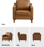 Kingfun Accent Chair Set of 2, Living Room Chairs, Faux Leather Reading Armchair, Mid Century with Solid Wood Foot, Upholstered Modern Decor for Bedroom, Apartment, Brown