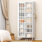 9-Tier Large Metal Shoe Storage Cabinet with Fluted Acrylic Doors & 8 Adjustable Shelves, Holds 27-36 Pairs, 67" Tall Shoe Organizer Rack for Entryway, Hallway, Cloakroom (White)