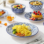 vancasso SELENE Plates and Bowls Set for 6, 18 Pieces Dinnerware Sets, Mircowave and Dishwasher Safe Dishes Set, Porcelain Blue Dinnerware