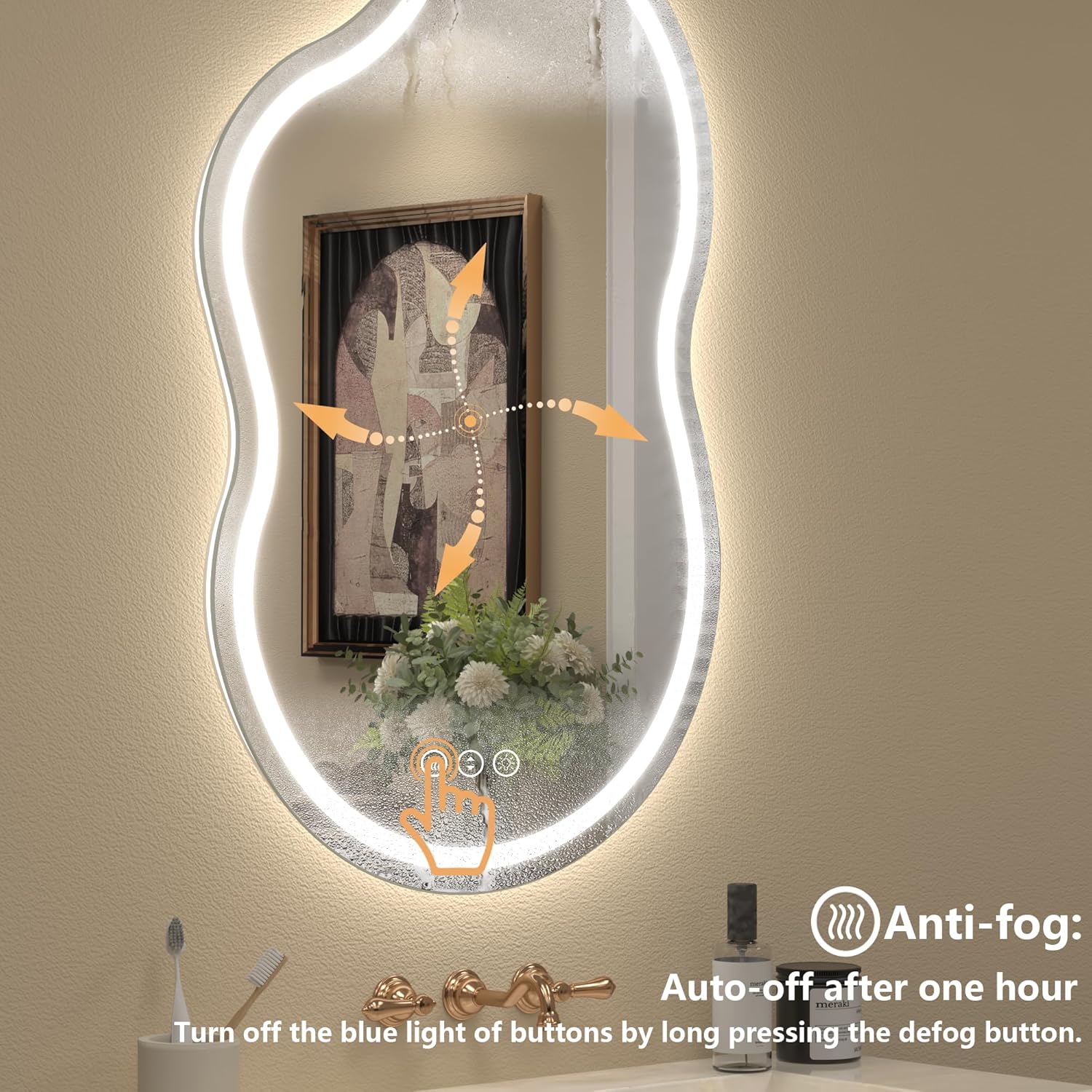 40x24 Inch Irregular Cloud LED Bathroom Mirror, Asymmetrical Backlit Bathroom Vanity Mirror, Anti-Fog, Dimmable, 3 Colors, Memory (Horizontal/Vertical)