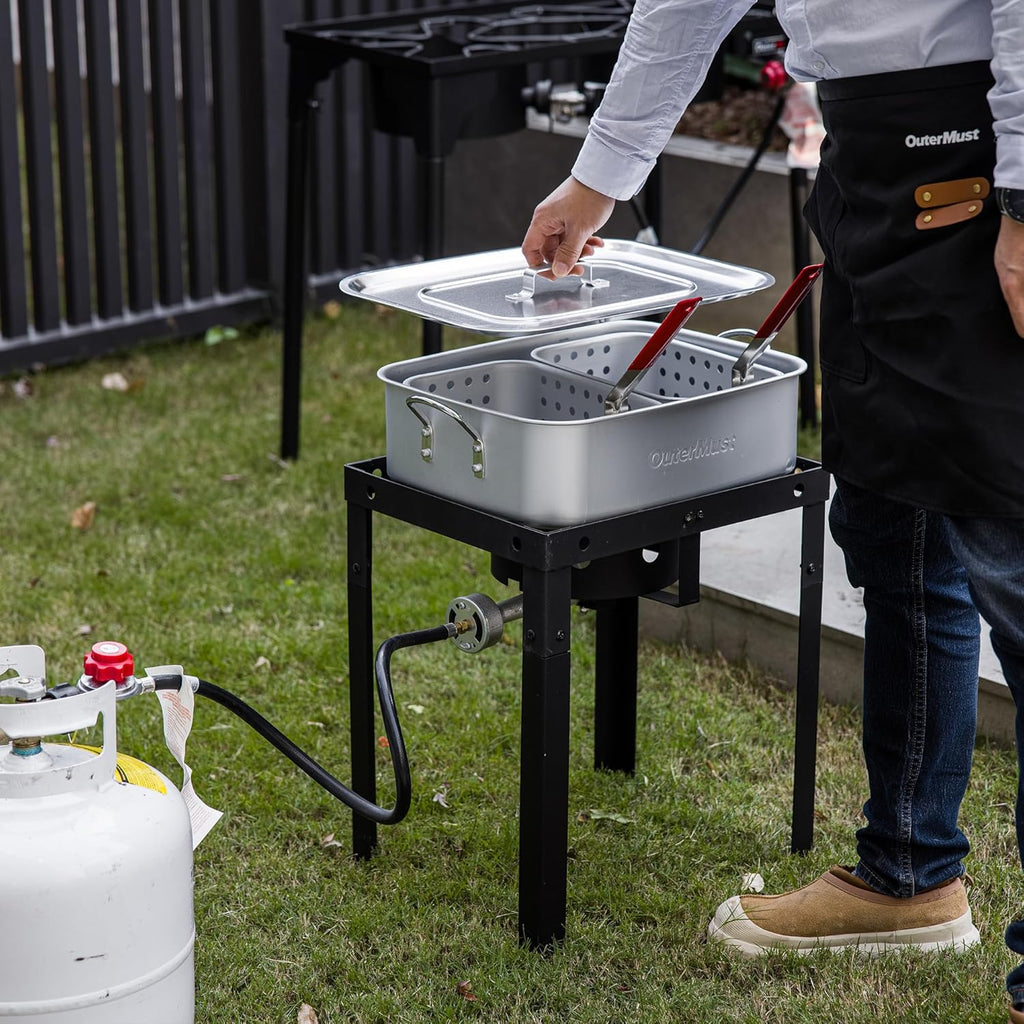 OuterMust 58,000 BTU Outdoor Fish Fryer with Baskets and Lid, 18 Qt. Propane Deep Fryer and 2 Inner Baskets, Ideal for Frying Fish, Chicken Wings, French Fries