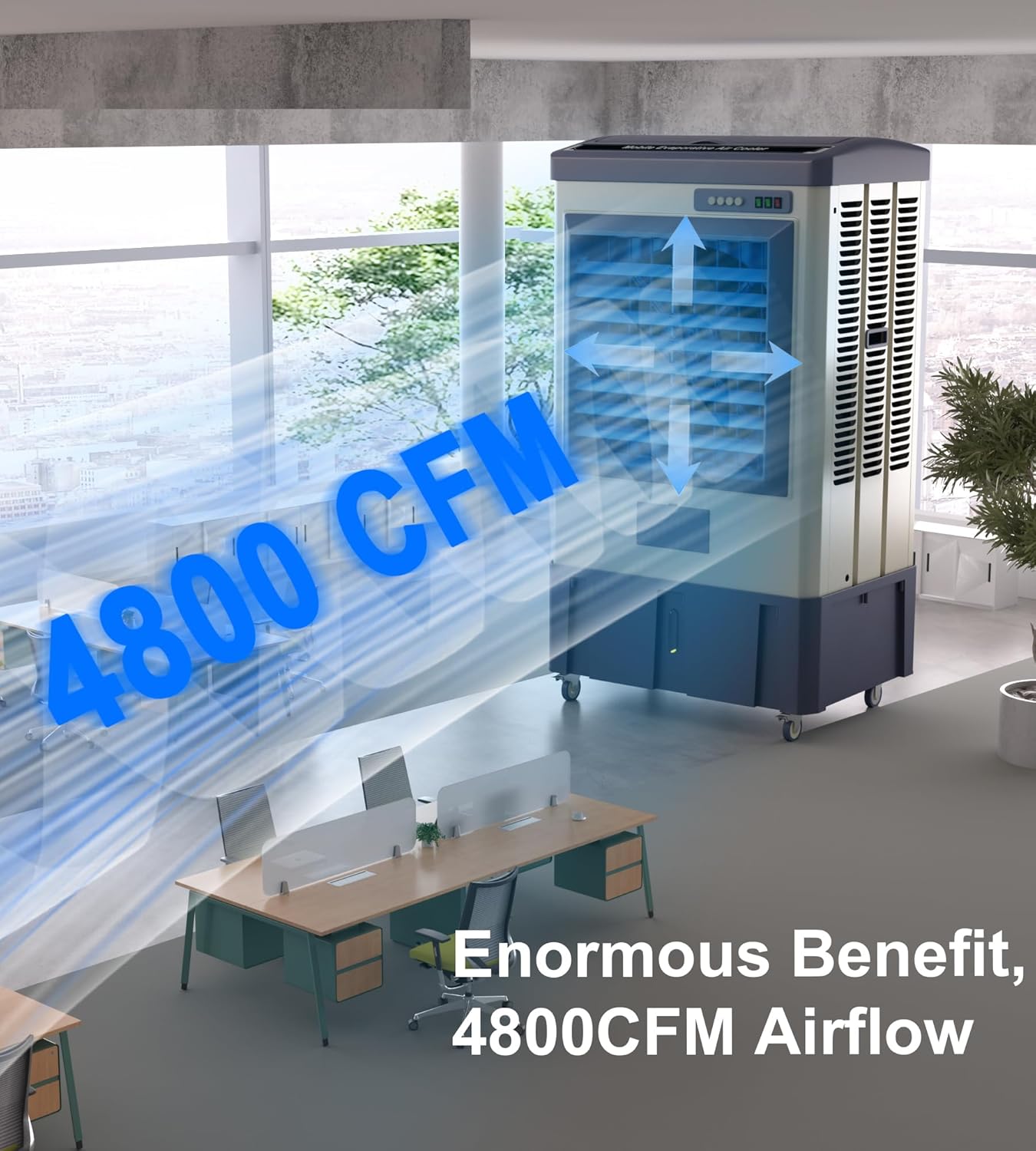 4800 CFM Swamp Cooler,41" Evaporative Air Cooler with 10.6 Gal Water Tank,3 Ice Packs,120° Swing,3 Speeds,Swamp Cooler Air Conditioner for Commercial,Outdoor,Garage,Patio,Porch,Factory