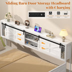 Homieasy Twin Daybed with Pop Up Trundle, Farmhouse Twin Bed with Bookcase Headboard and Charging Station, Metal Sofa Bed Frame with Barn Door Storage for Living Room, Bedroom, Guest Room, White