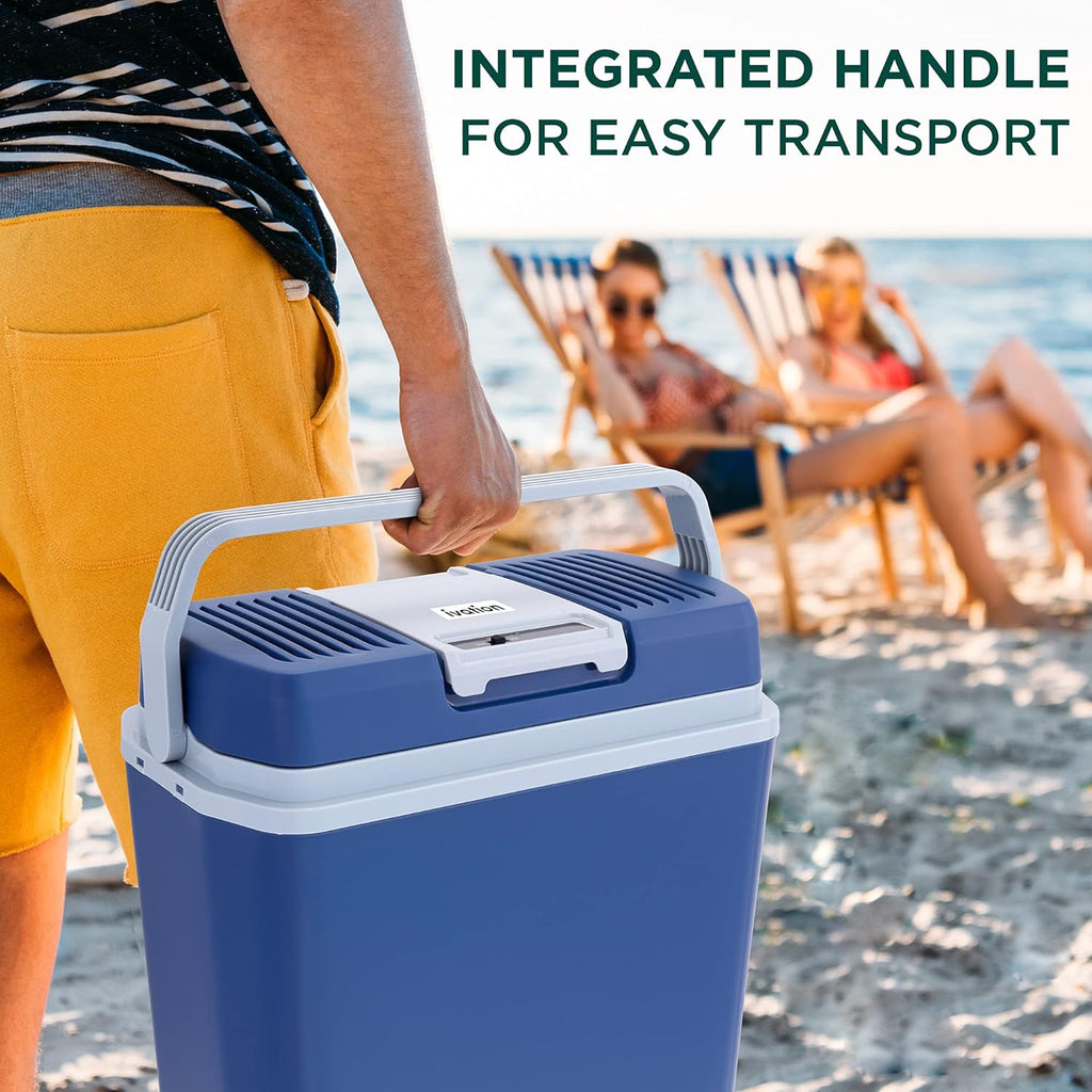Ivation Electric Cooler & Warmer with Handle | 24 L Portable Thermoelectric Fridge for Vehicles & Trucks| 110V AC Home Power Cord & 12V Car Adapter for Camping, Travel & Picnics