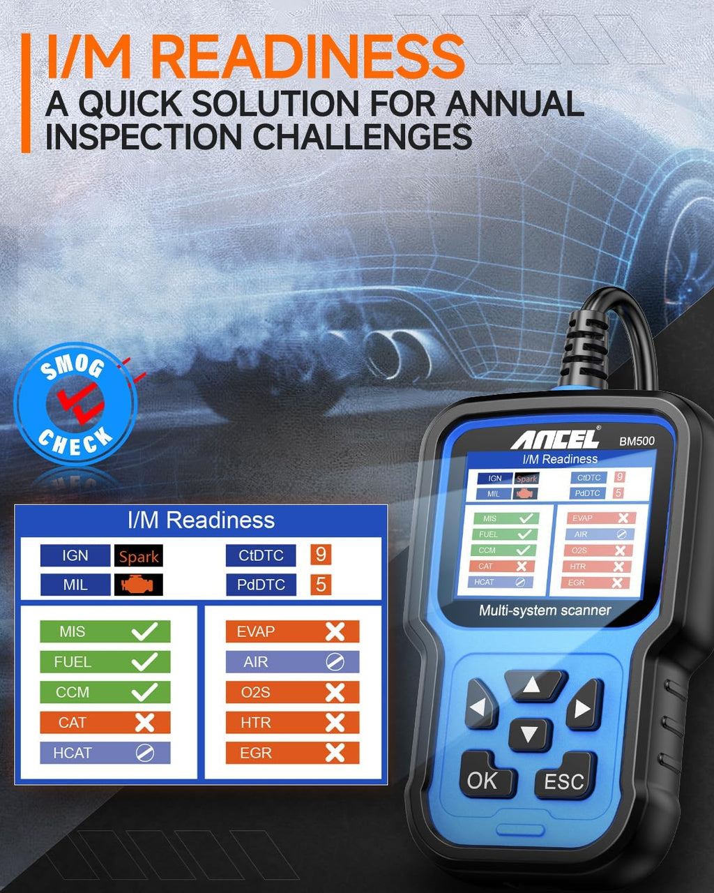 ANCEL BM500 OBD2 Scanner for BMW & MINI, Simplified Battery Registration, EPB, Oil, Throttle, PCM Resets, I/M Readiness, Full System Diagnostics for Engine, Transmission, ABS, SRS, DSC & More