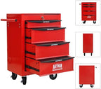 Rolling Metal Tool Chest with 4 Drawers, 20" 4-Drawer Tool Chest Cabinet with Ball Bearing Drawer Slides, Steel Tool Storage Box Organizer -Red