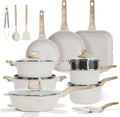 23Pcs Pots and Pans Set Non Stick, Kitchen Cookware Sets, Granite Induction Cookware Non Stick Cooking Set w/Frying Pans, Saucepans, Griddle, EggPan (White)