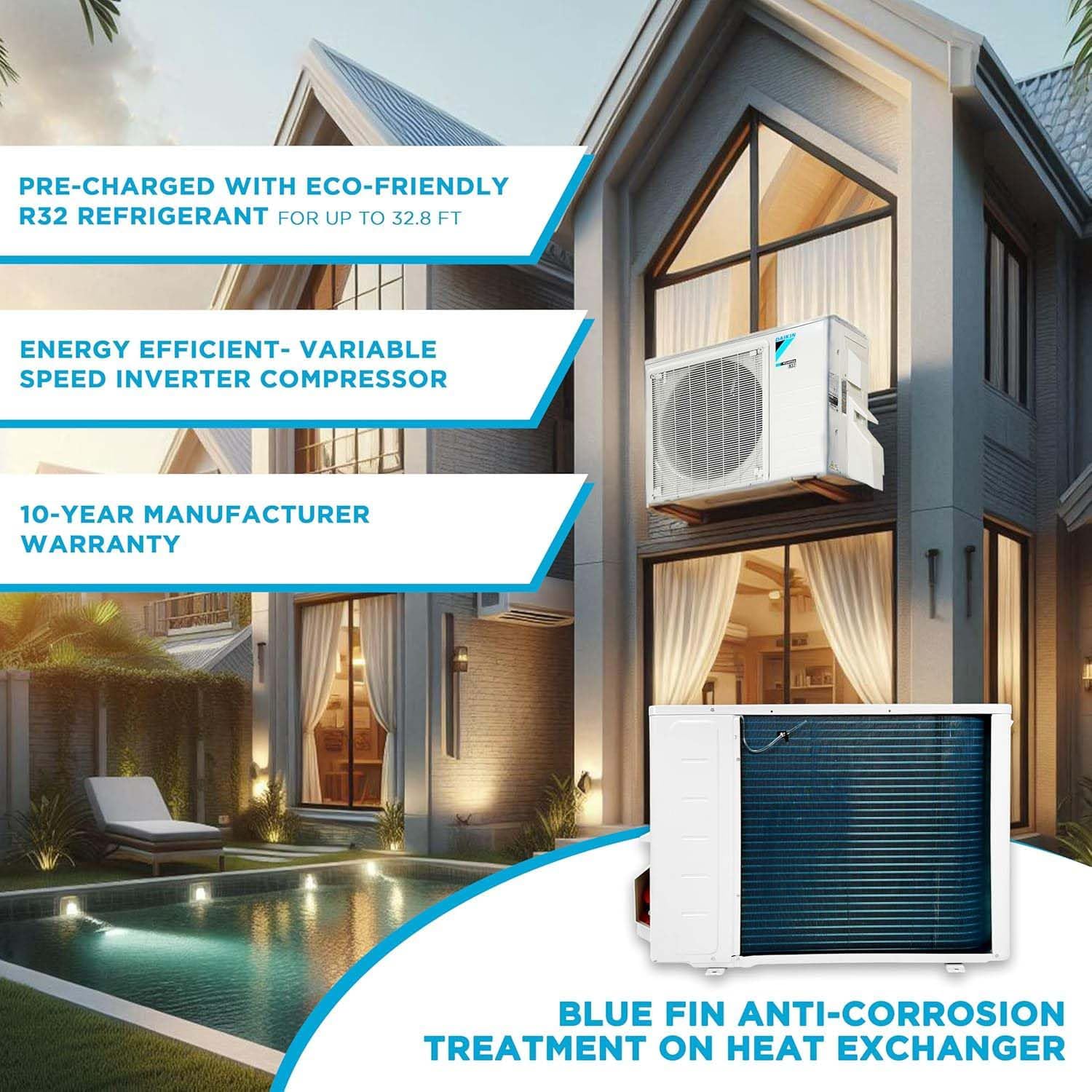 Daikin 18,000 BTU 18 SEER2 Entra R32 Series Ductless Mini Split Heat Pump System w/Maxwell All-Inclusive 15' Installation Kit and Wall Mounting Bracket (230V)