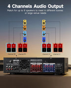 Donner Stereo Receivers Home Audio Amplifier  Premium 1000W Peak Power 4 Channel Amplifier with Bluetooth 5.0  USB  FM  2 Mic-in  Echo  RCA  Optical/Coaxial Input for Home  Karaoke  Theater Speakers