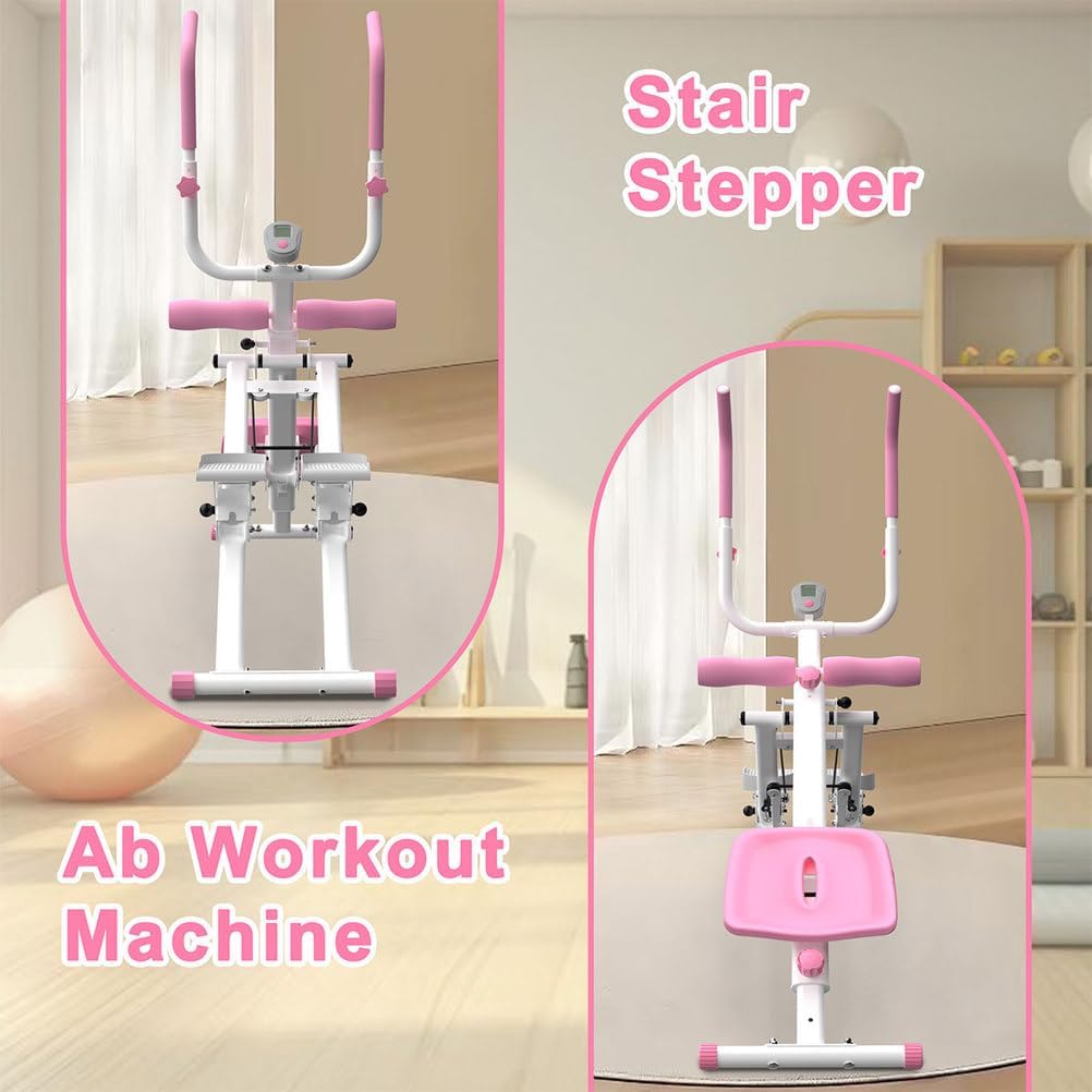 2-in-1 Stair Stepper & Ab Machine, Multi-Function Vertical Climber for Home Gym, Full-Body Cardio & Core Workout Equipment with Adjustable Handlebar, Silent Rollers, 300 LBS Capacity