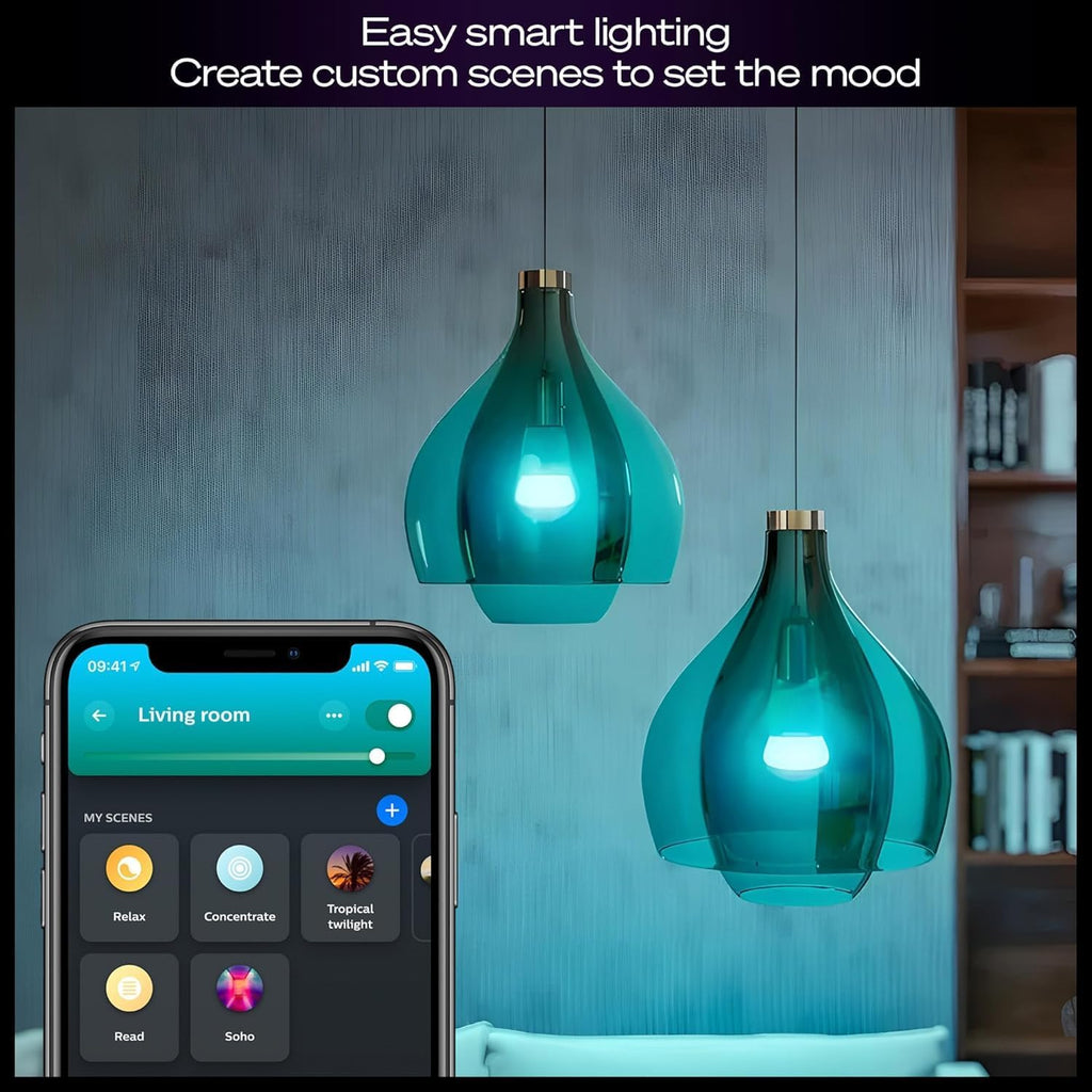 Philips Hue Starter Kit: Bridge Pro + 4 A19 E26 Smart Bulbs, White & Color Ambiance, Dimmable, Smart Light Hub, Works with Apple Home, Alexa, Google, Samsung SmartThings
