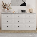 63 Inch 9 Drawer Tall Dresser, White Dresser for Bedroom, Modern Chest of Drawers with Deep Drawers and Handles, Wooden Dressers TV Stand, Long Dressers Organizer for Living Room, Hallway