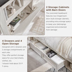 ACCOHOHO King Bed Frame Farmhouse with 52" Storage Bookcase Headboard, 4 Drawers Wooden Bed Frame, LED Light, Charging Station - White