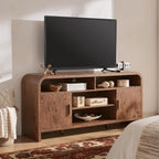 TV Stand for TVs Up to 65'' - Unique Curved Profile, FSC-Certified Wooden Board Entertainment Center with Adjustable Shelves and Storage Cabinet Modern Media Console for Living Room