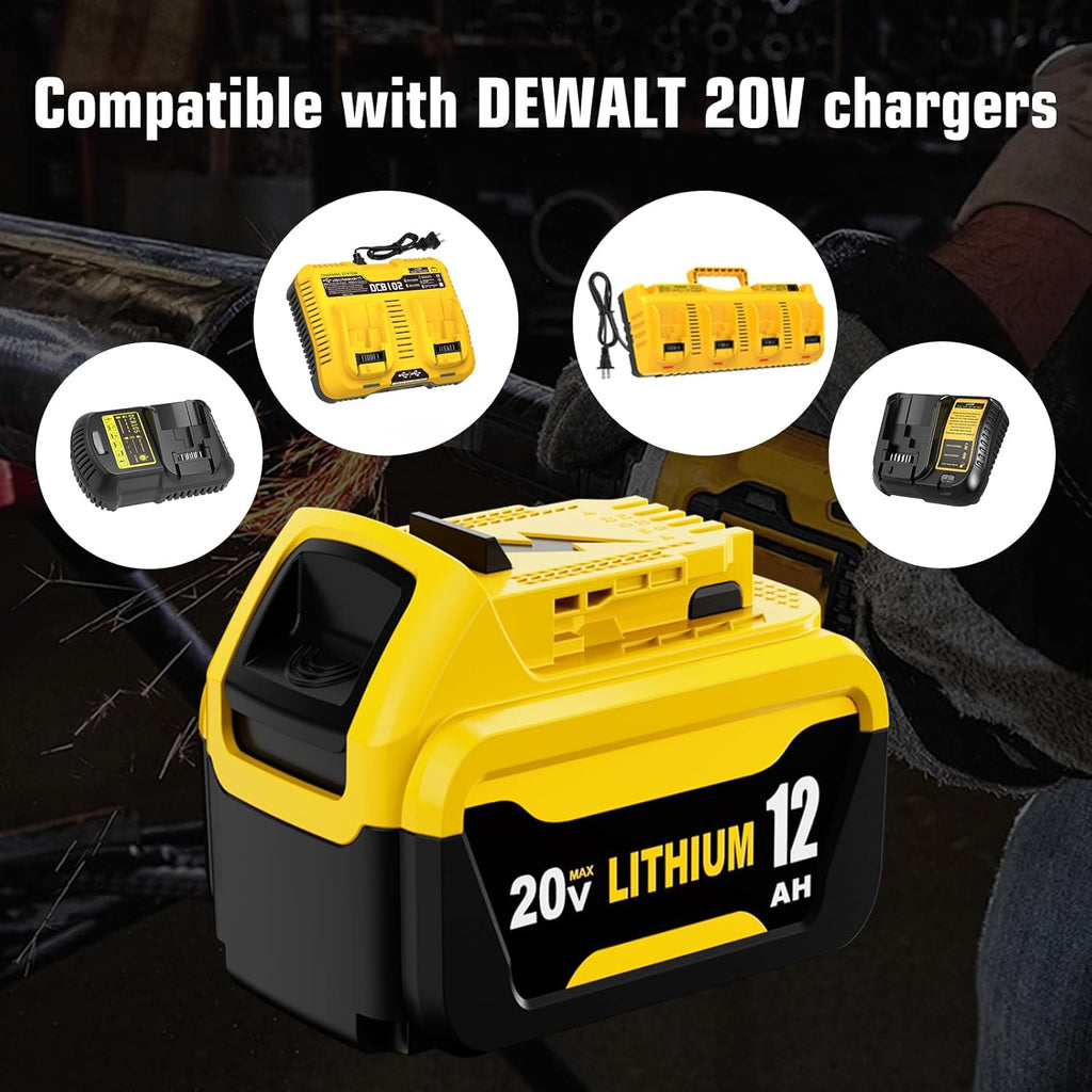 4 Packs 12000mAh Replacement for Dewalt 20V Battery 12.0Ah and DCB104 4-Port Charger Compatible with Dewalt 20V Battery Lithium DCB206 DCB207 DCB204 DCB200 DCB201 DCB203 Series Power Tool(5Pack）