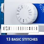 MILLEPUNTI MMA20 First Time Sewing Machine for Adults, 13 Built-in Stitches, Beginner Accessories Kit, Lightweight & Compact, DIY Sewing Projects for Seniors, Adults, New Home, Starters