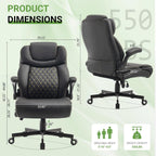 Office Chair, Big and Tall Executive Chairs with Lumbar Support for Back Pain, Breathable Desk Computer Chair with Adjustable Flip-up Armrests, Wide Cushion Swivel Home Office Chair Black PU