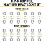 Klein Tools 65626 KNECT Deep Well Impact Socket Set, 3/8-Inch Drive Ratchet, 24 SAE and Metric Flip Socket Sizes, MODbox Case