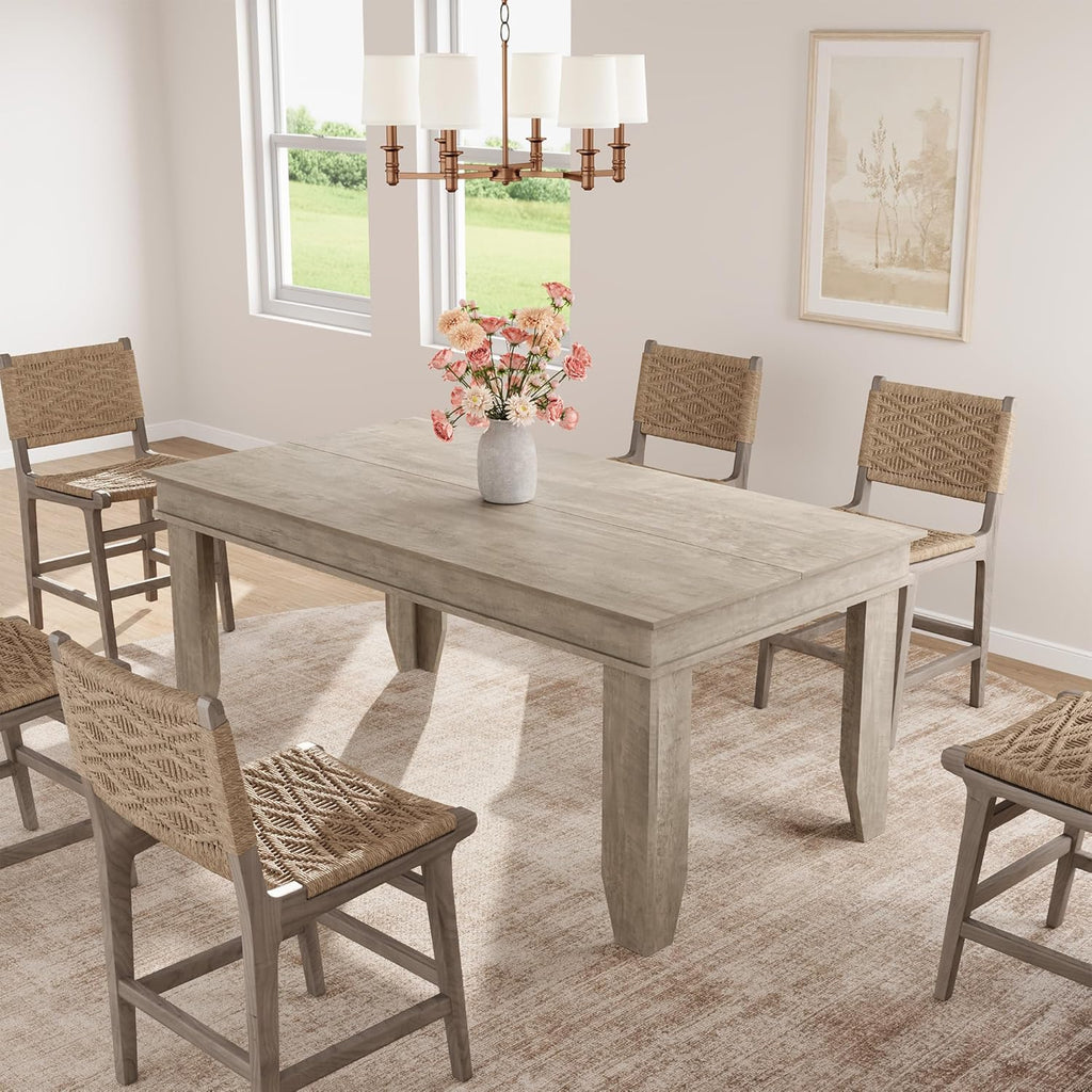 GarveeHome Farmhouse Dining Table for 4-6 People, 63 in Long Kitchen Tables with Wooden Sturdy Frame, 5 ft Large Rectangular Dinner Table for Dining Room, Kitchen, Grey, 63" Non-extendable