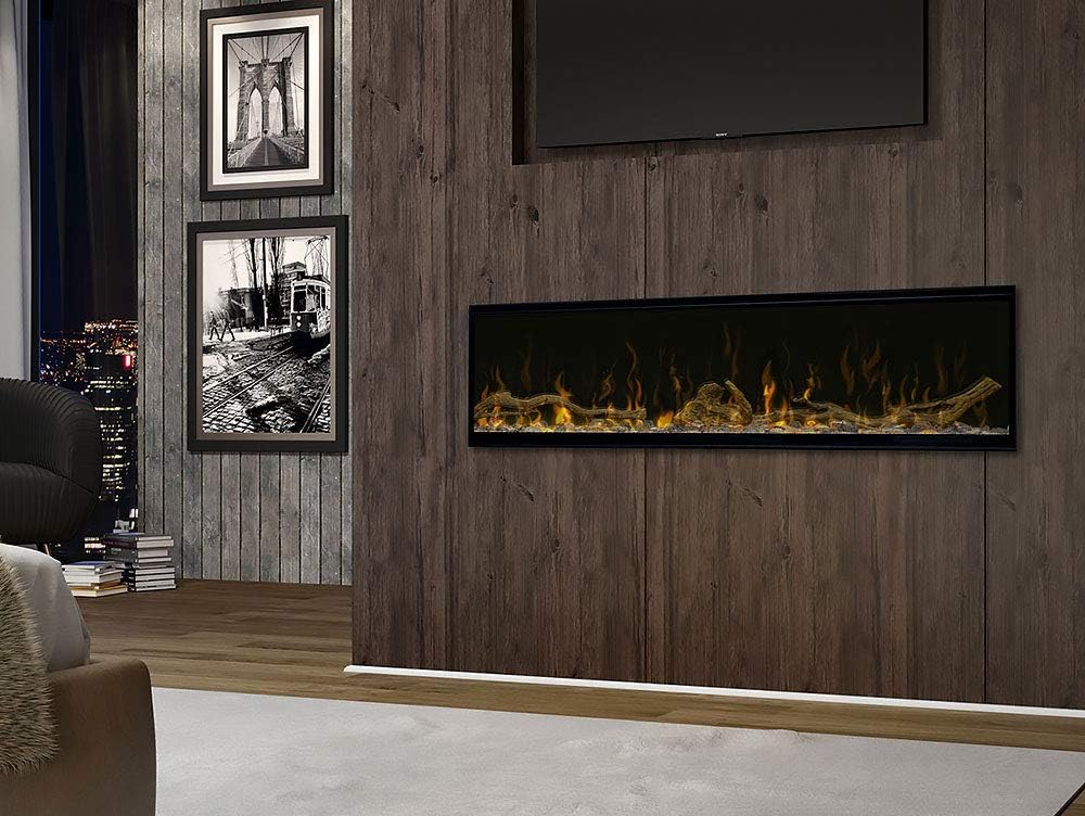 Dimplex IgniteXL 60" Built-in Linear Electric Fireplace with Driftwood and River Rock Accessories (Models: XLF60 & LF60DWS-KIT) 8530/5118 BTU, 240/120 Volt, 2500/1500 Watt, Black