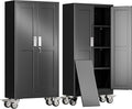 erosoei 61" H Metal Garage Storage Cabinet, Rolling Tool Cabinet with 2 Doors and Wheels, Locker Steel Cabinet with 3 Adjustable Shelves, Organization Cabinet for Garage,Office,Home,Gym,School（Black）