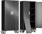 erosoei 61" H Metal Garage Storage Cabinet, Rolling Tool Cabinet with 2 Doors and Wheels, Locker Steel Cabinet with 3 Adjustable Shelves, Organization Cabinet for Garage,Office,Home,Gym,School（Black）