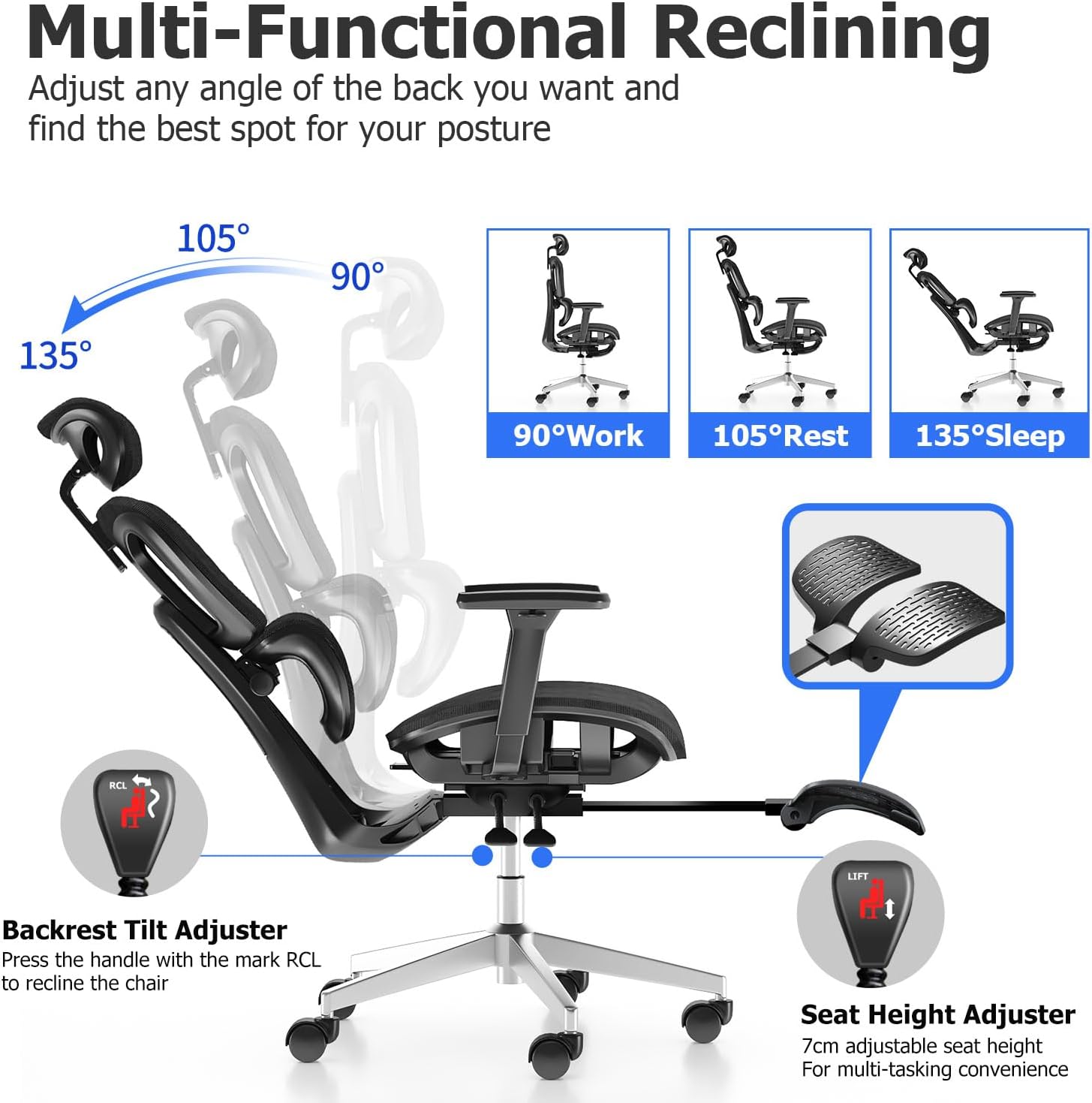 PatioMage Ergonomic Office Chair, Big and Tall Desk Chair with Adjustable Lumbar Support & Seat Depth, High Back Computer Chair, Swivel Mesh Chairs with Wheels for Home Office, Black