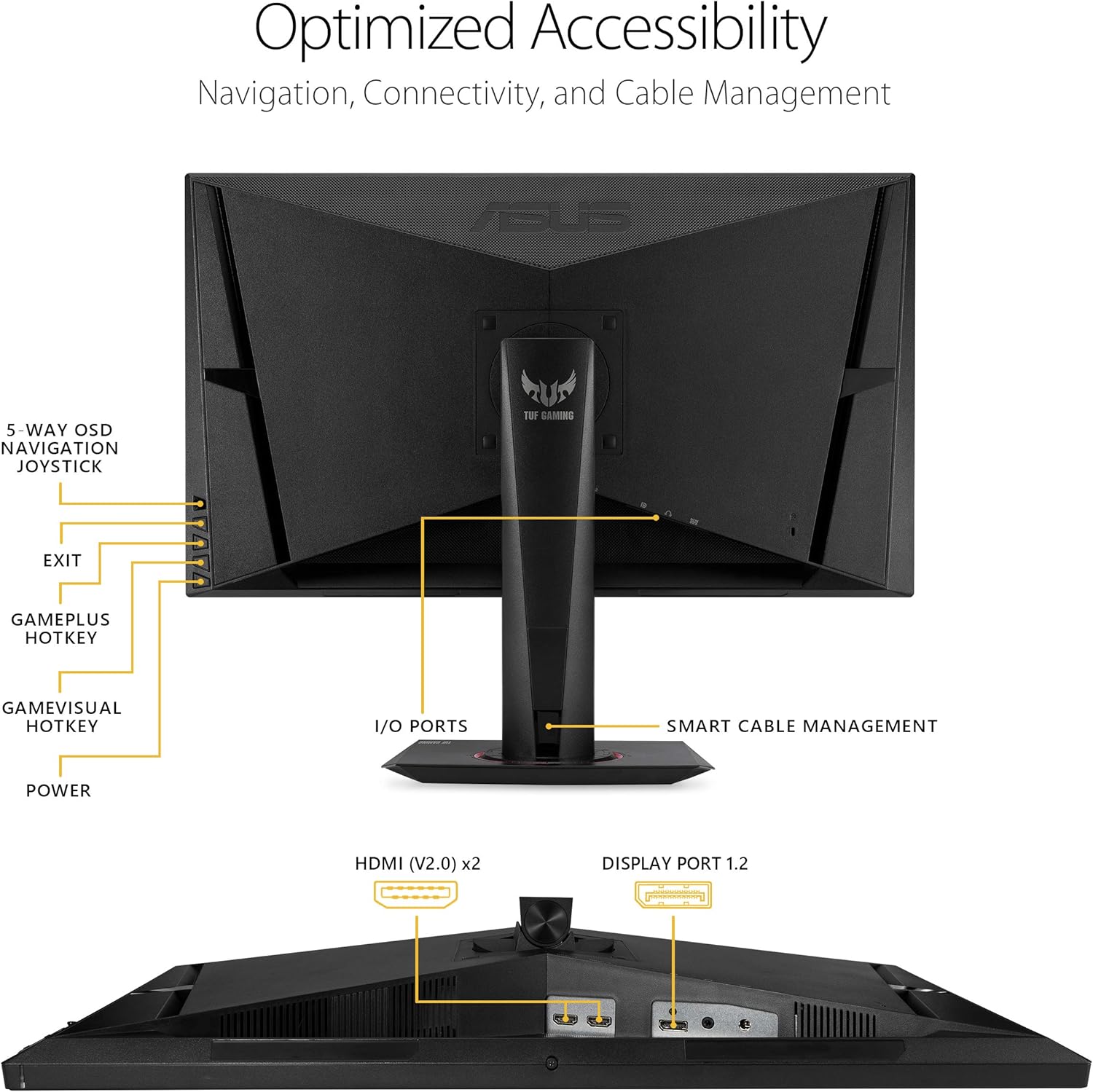 ASUS TUF Gaming 27" 2K HDR Gaming Monitor (VG27AQ) - QHD (2560 x 1440)  165Hz (Supports 144Hz)  1ms  Extreme Low Motion Blur  Speaker  G-SYNC Compatible  VESA Mountable  DisplayPort  HDMI Black