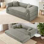 80" Convertible Sofa Bed, Corduroy Deep Seat Folding Pull Out Couch with Pillows, No Assembly Modern Boneless Couch Compression Sofa in Box, Floor Sofa with Storage Pocket for Living Room,Light grey