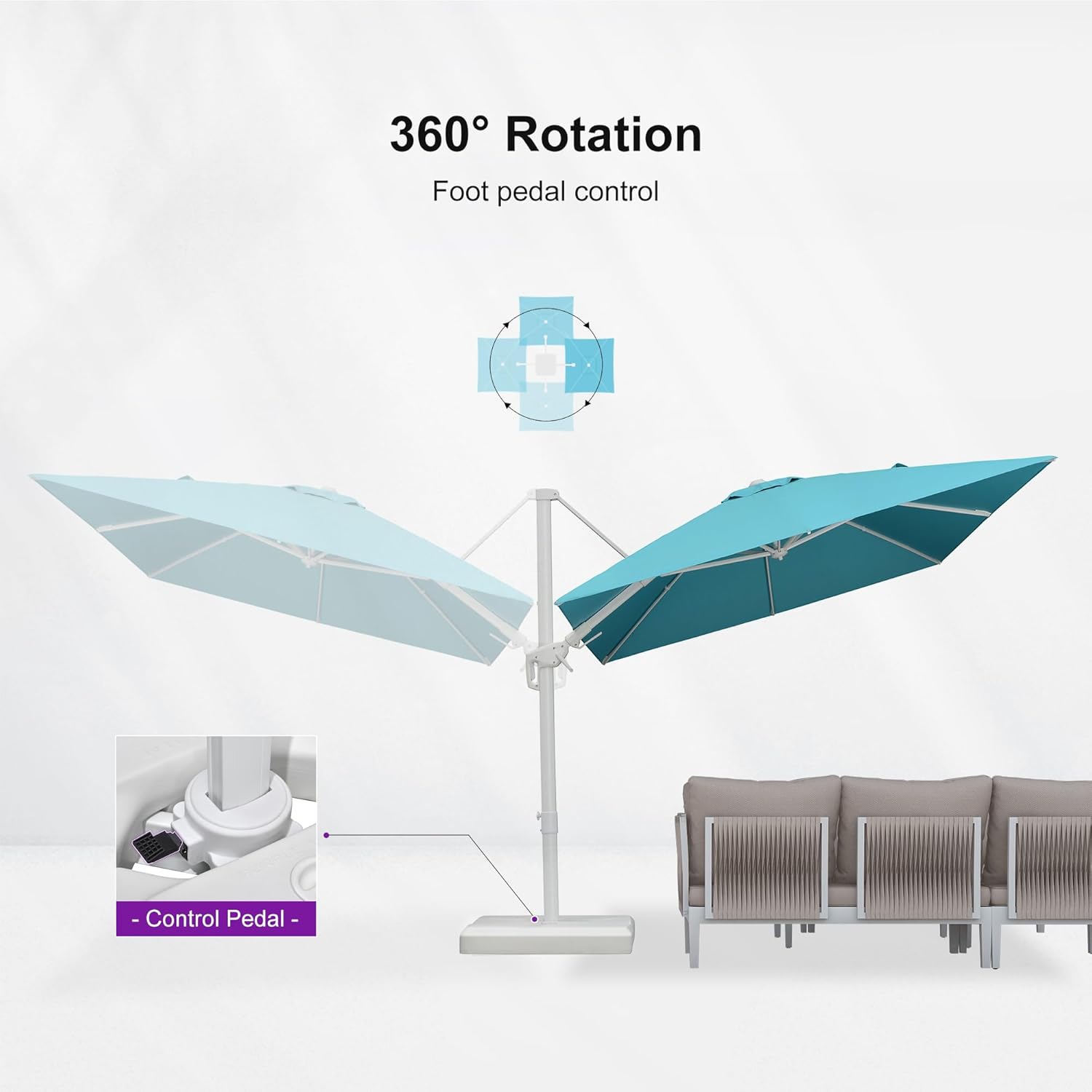 PURPLE LEAF 8' X 11.5' Right-left Tilt Patio Umbrella Swivel White Cantilever Umbrella with Tilt Aluminum Outdoor Umbrella with 360° Rotation for Deck Pool Garden, Turquoise