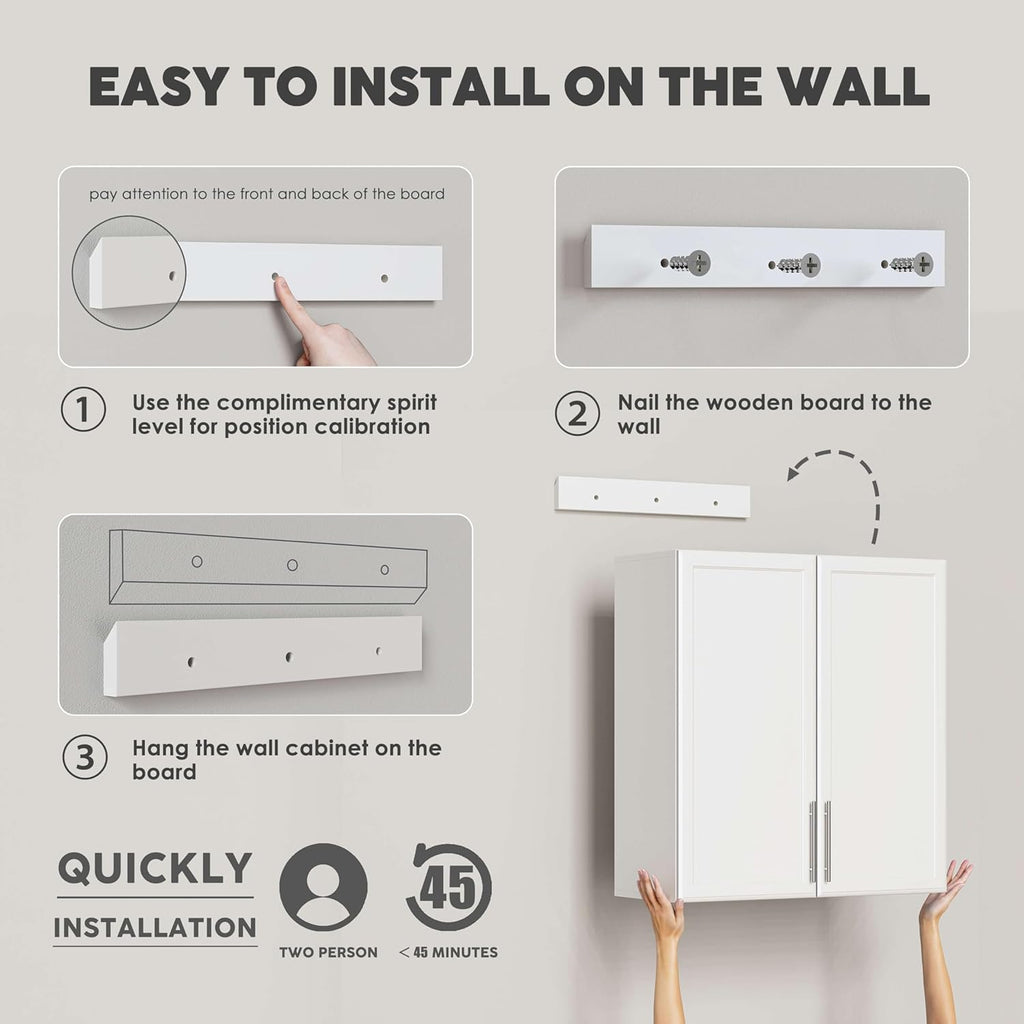 Wall Storage Cabinets - Large Kitchen Laundry Wall Amount Cabinets with Two Shaker Doors and Adjustable Shelf, One of 2pcs,in White