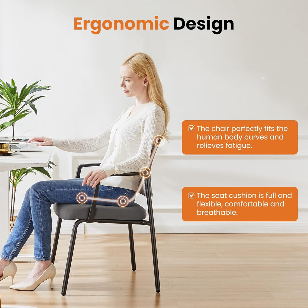 Sweetcrispy Mesh Back Stacking Arm Chairs, Upholstered Fabric Stacking Chairs, Sturdy Metal Office Chairs, Easy to Use and Store, Outdoor and Indoor, for Home, School, Party, Church, 2 Pack Grey