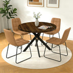 44" Round Dining Table with Cozy Chair Set for 4, Modern Mid-Century Dining Table Set of 4, Dinette Sets with Metal Leg for Kitchen Dining Room Apartment(Walnut Table + Brown Chairs)