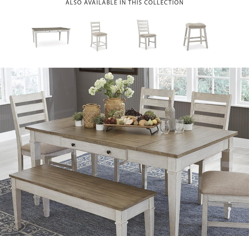 Signature Design by Ashley Skempton Farmhouse Rectangular Dining Room Table with Storage, White & Light Brown