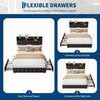 Garvee Queen Size Bed Frame with 2 Storage Drawers, Upholstered Bed Frame Queen with LED Light, Double-Layer Bedside Headboard with Charging Socket and USB Port, Soft Plush Fabric, White