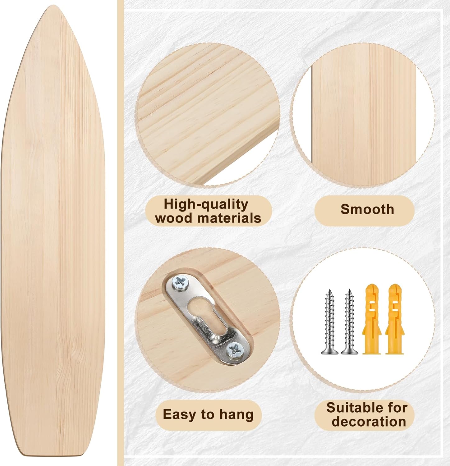6 ft Wood Surfboard Wall Art Unfinished DIY Hanging Wood Longboard Vintage Wooden Beach Decorative Surfboard Unique Raw Large Decor Sign Boards Gift Idea for Home Room