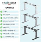PROGRESSIVE AUTOMATIONS Electric Standing Desk Frame Dual Motor. Adjustable Height and Width, 3 Stages Legs for sit Stand Home Office desks suites Tops from 48" to 73" FLT-02 Black