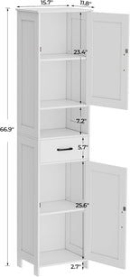 Homhedy 67" H Tall Bathroom Storage Cabinet with 2 Barn Doors and 1 Drawer, Narrow Storage Unit, Adjustable Shelves, Floor Cabinet for Bathroom, Living Room, Entryway, Kitchen, White, (15.7" W)